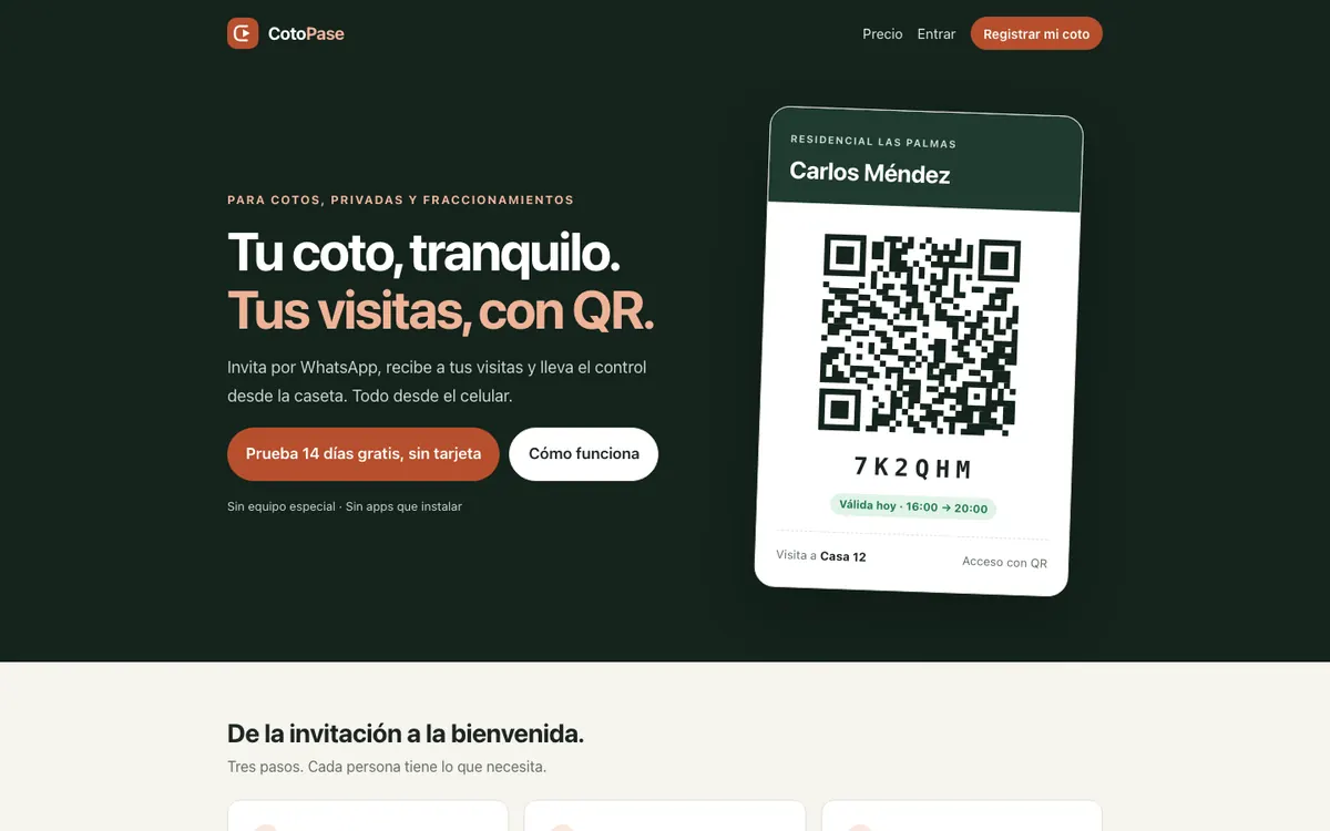 Página de inicio de CotoPase en computadora