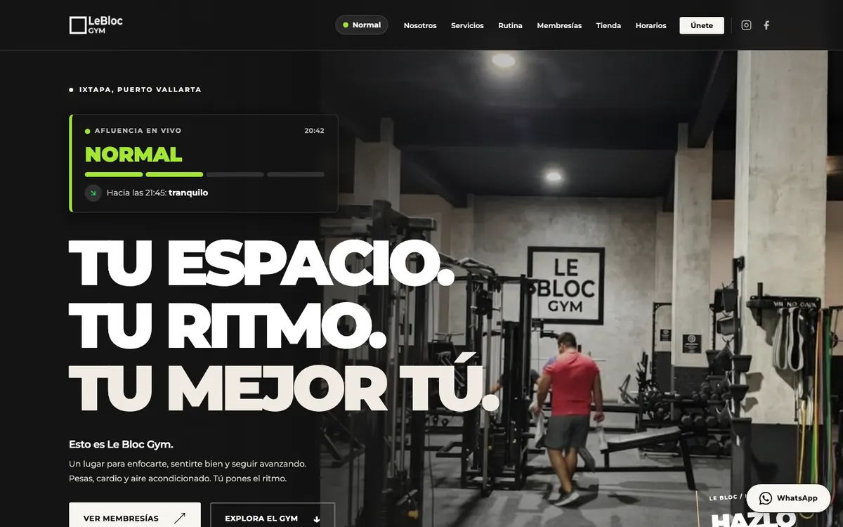 Página de inicio de Le Bloc Gym en computadora